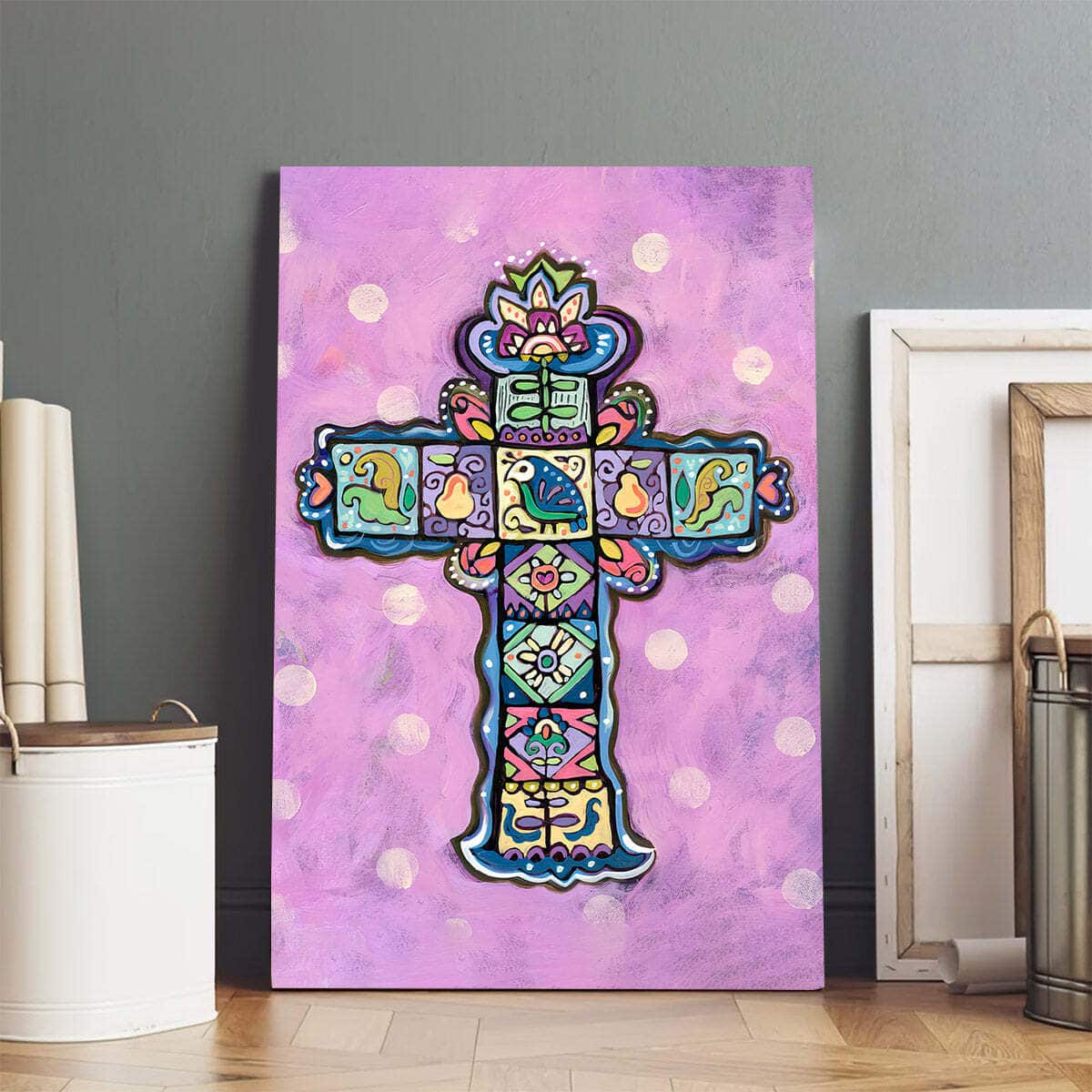 Christian Canvas Print Easter Cross On Orchid