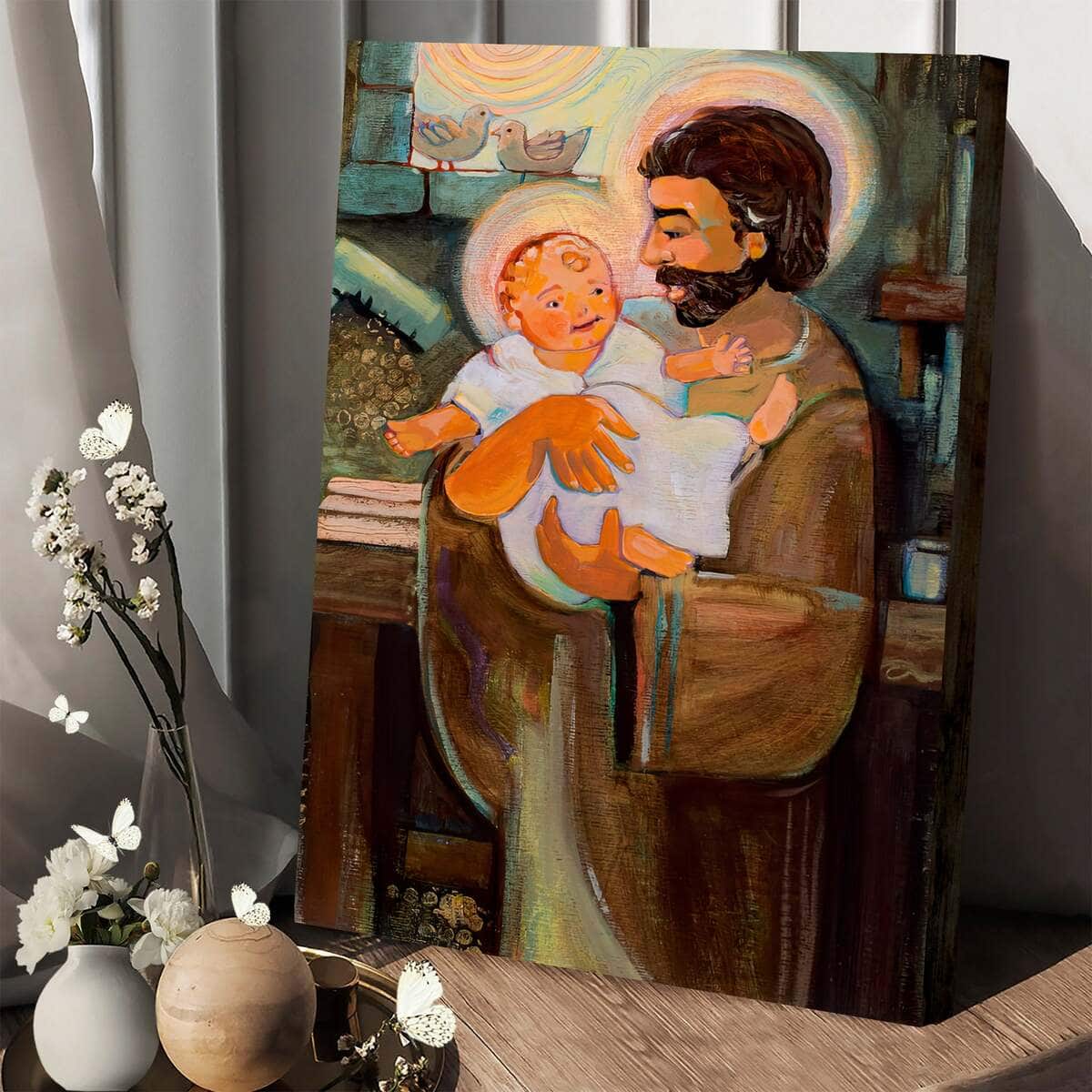 St Joseph And Baby Jesus Christian Canvas Print St Joseph And Baby Jesus Christian Canvas Print