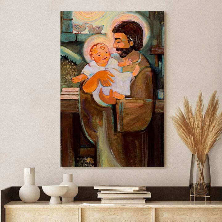 St Joseph And Baby Jesus Christian Canvas Print St Joseph And Baby Jesus Christian Canvas Print