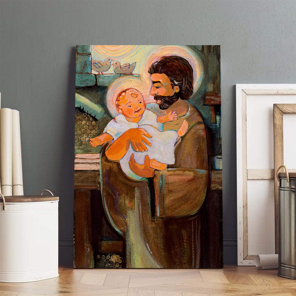 St Joseph And Baby Jesus Christian Canvas Print St Joseph And Baby Jesus Christian Canvas Print