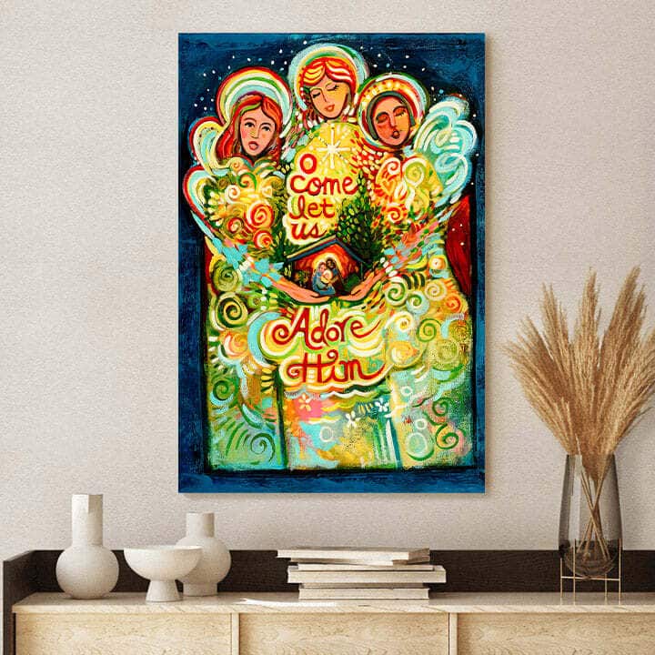 Christian Canvas Print O Come Let Us Adore Him With Angels Christian Canvas Print O Come Let Us Adore Him With Angels
