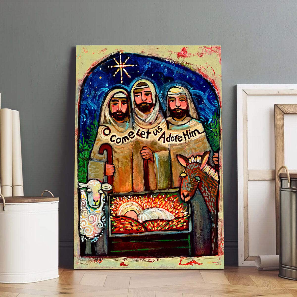 Christian Canvas Print O Come Let Us Adore Him Shepherds Christian Canvas Print O Come Let Us Adore Him Shepherds
