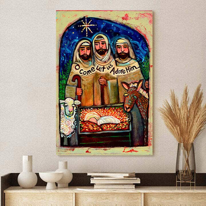 Christian Canvas Print O Come Let Us Adore Him Shepherds Christian Canvas Print O Come Let Us Adore Him Shepherds