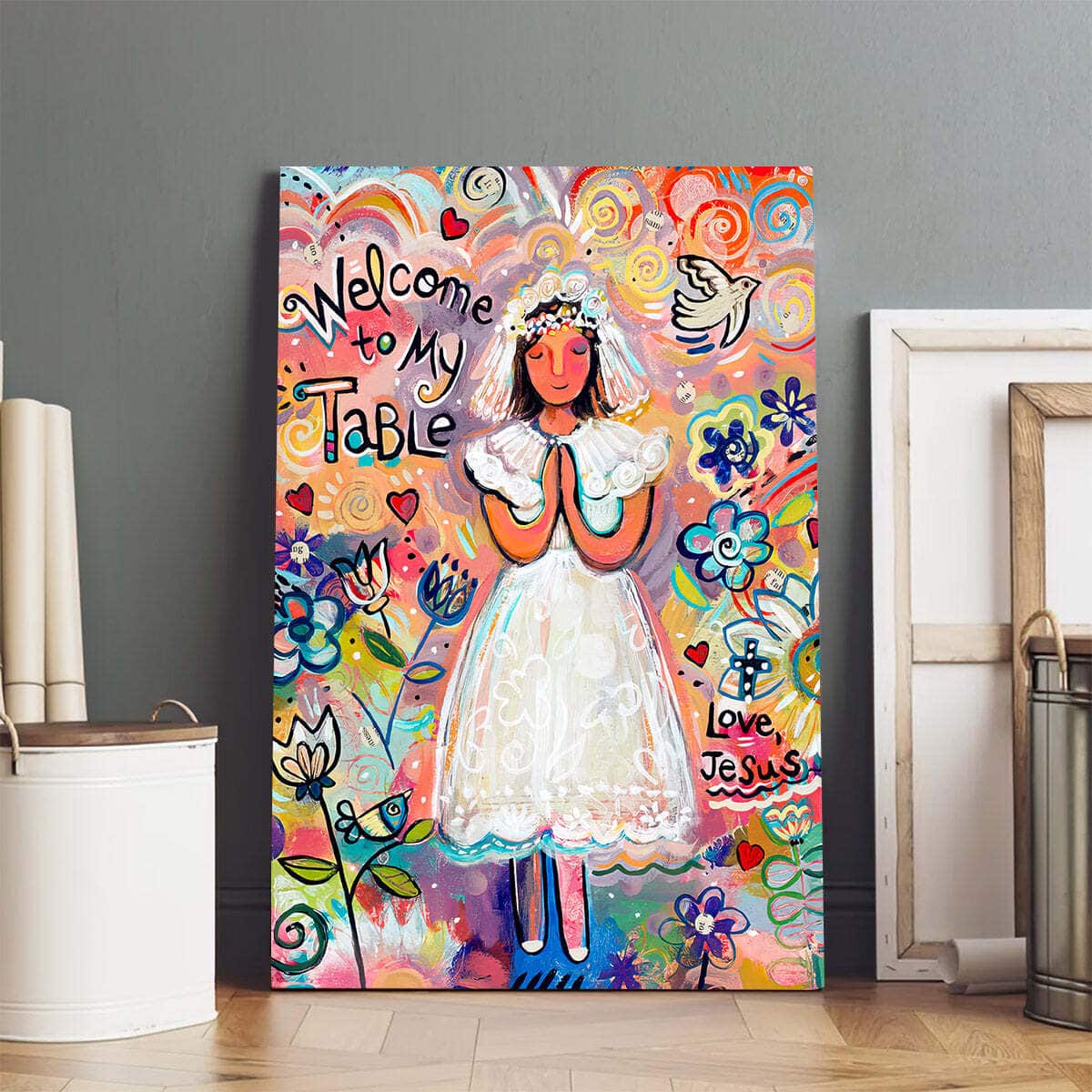 Christian Canvas Print First Communion Girl Christian Canvas Print First Communion Girl