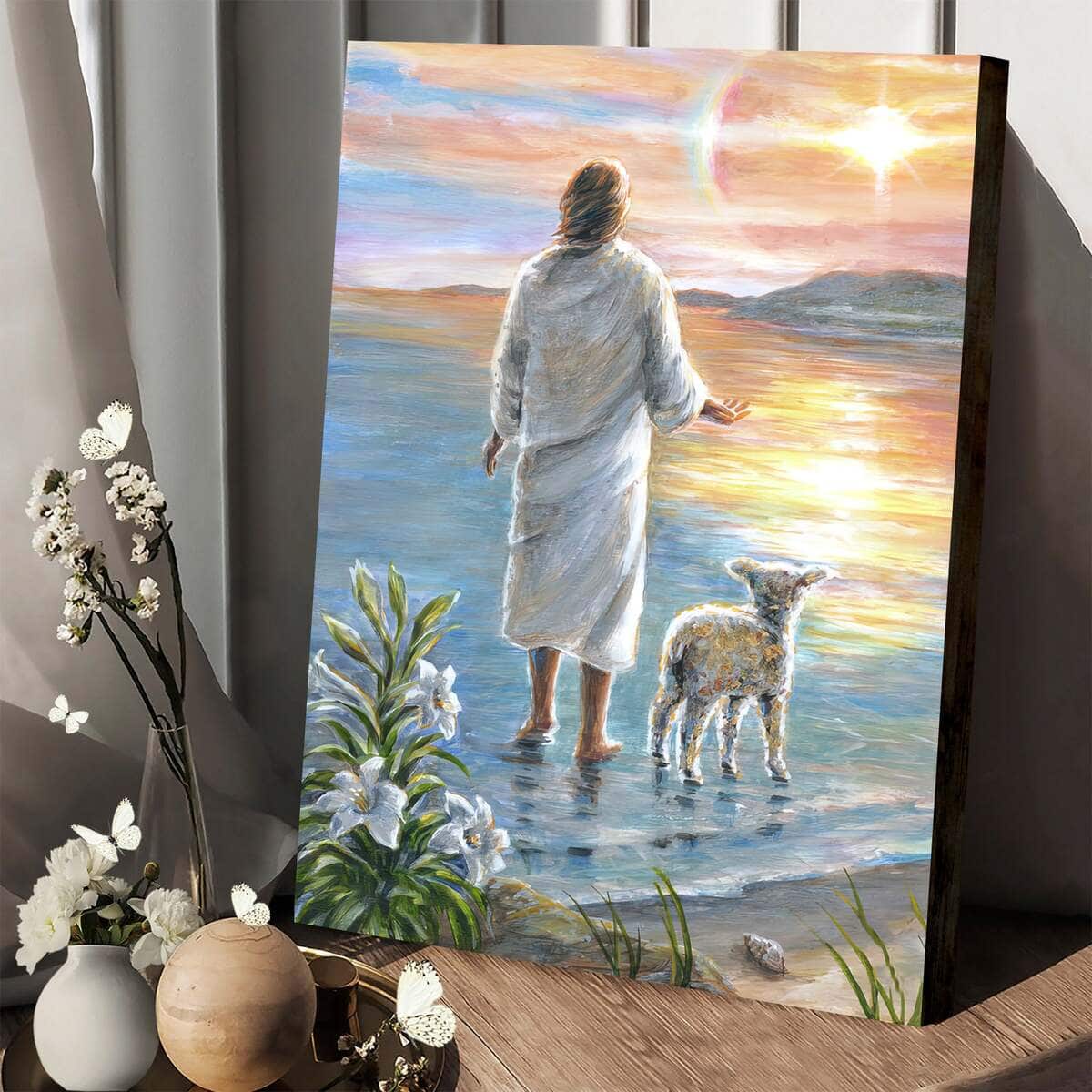 Christian Canvas Print Christ Leading A Lamb Along The Beach Jesus Christian Canvas Print Christ Leading A Lamb Along The Beach Jesus