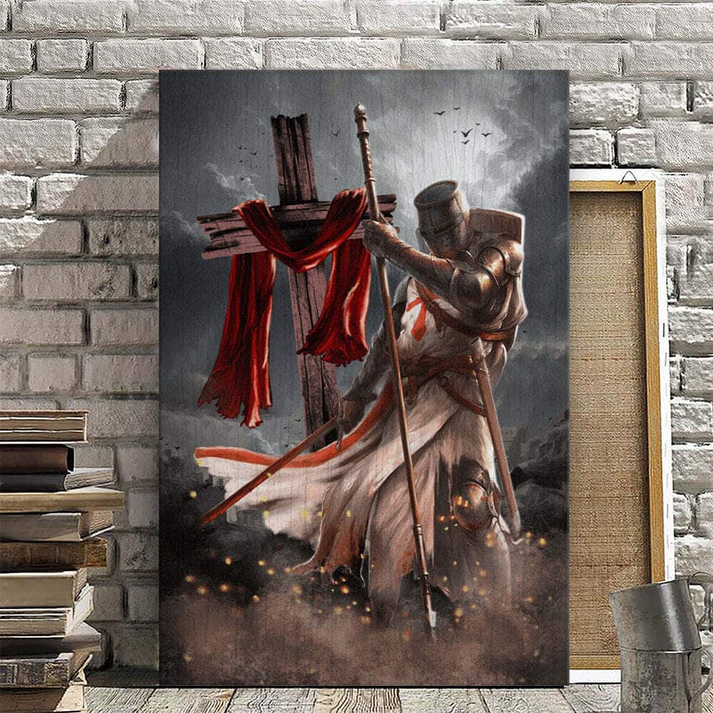 Knight Templar And Cross Christian Canvas Print