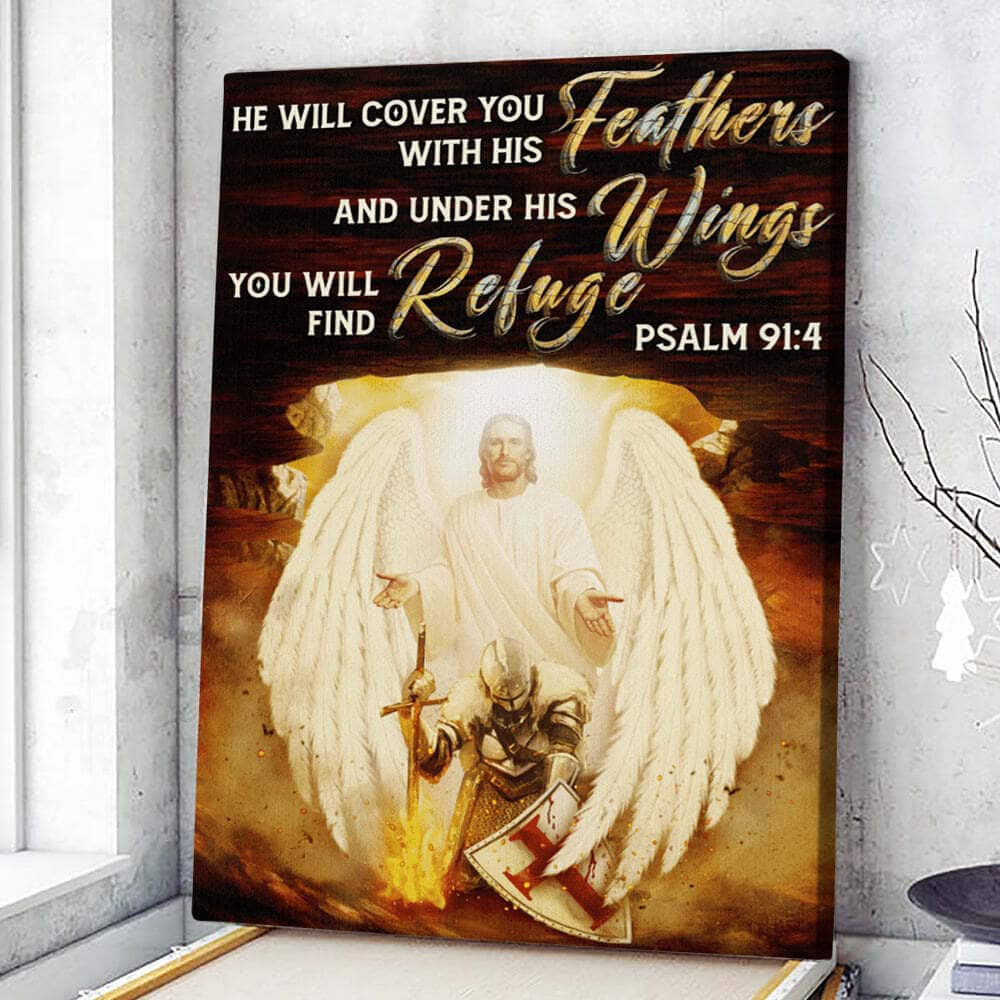 Christian Canvas Print He Will Cover You With His Feathers Psalm 91:4