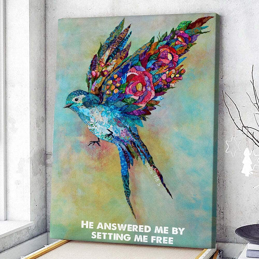 Christian Canvas Print Bird He Answered Me By Setting Me Free Psalm 118:5