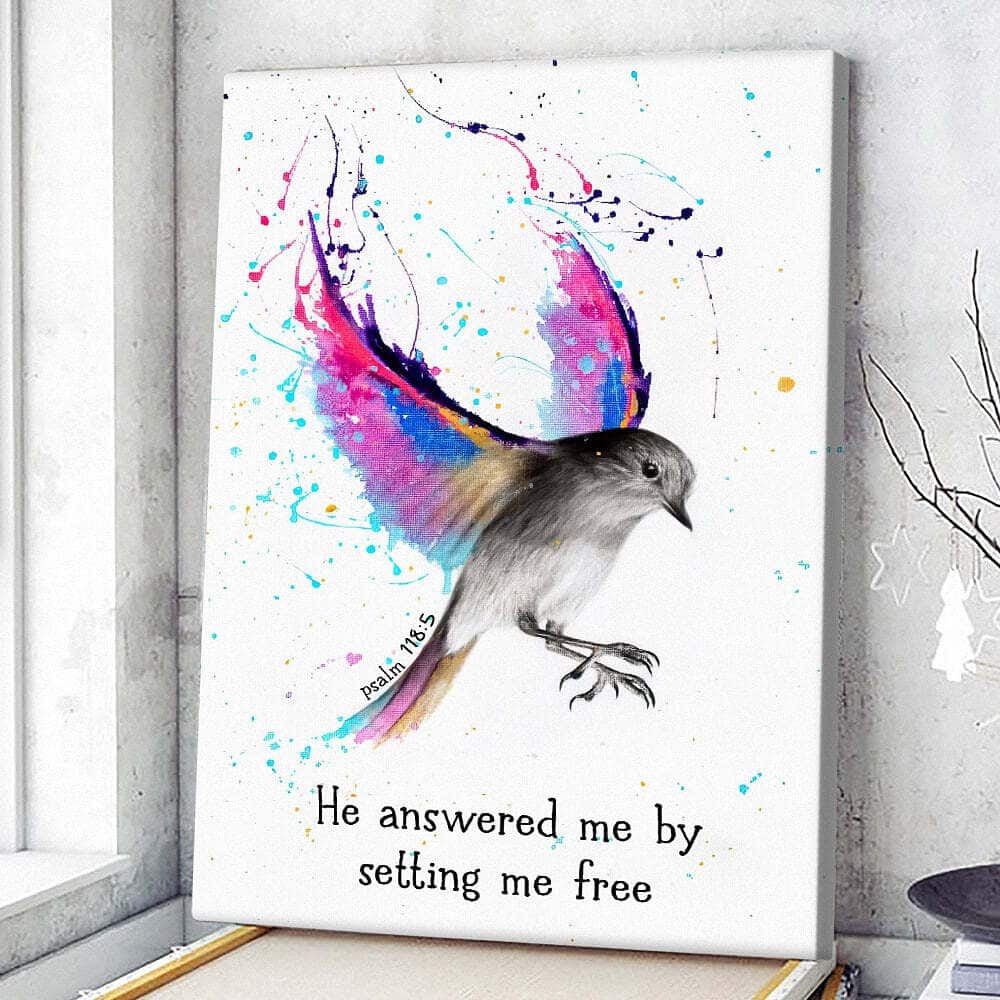 Christian Canvas Print Bird Psalm 118:5 He Answered Me By Setting Me Free