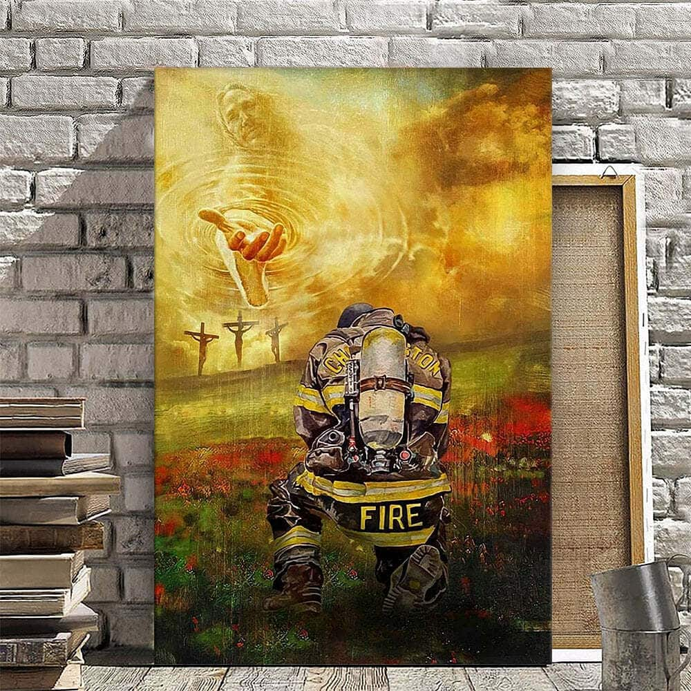 Christian Canvas Print Firefighter Jesus Take My Hand To The Beautiful World