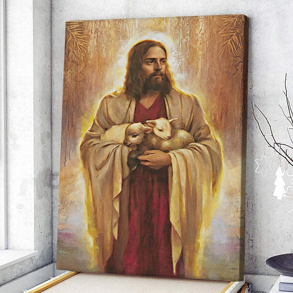 Christian Canvas Print Jesus Holding Lamb