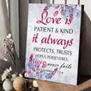 Christian Canvas Print Love Is Patient And Kind 1 Corinthians 13:4