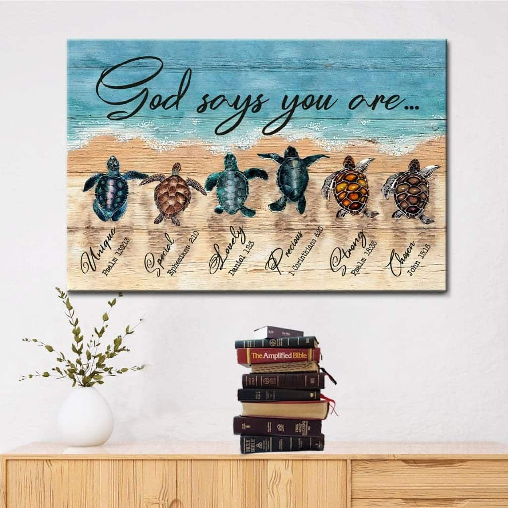 Christian God Says You Are Canvas Wall Art Turtles Strong Chosen