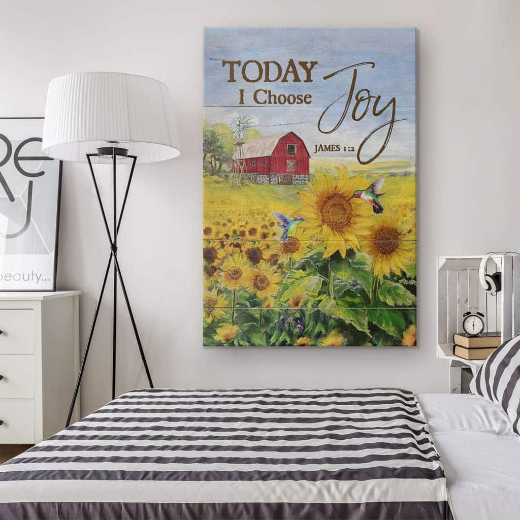 Christian Today I Choose Joy James 1:2 Canvas Print Hummingbird Sunflower Farmhouse