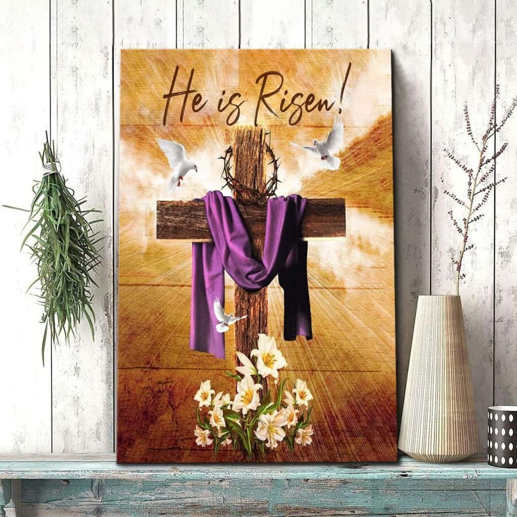 Christian Canvas Print Cross He Is Risen