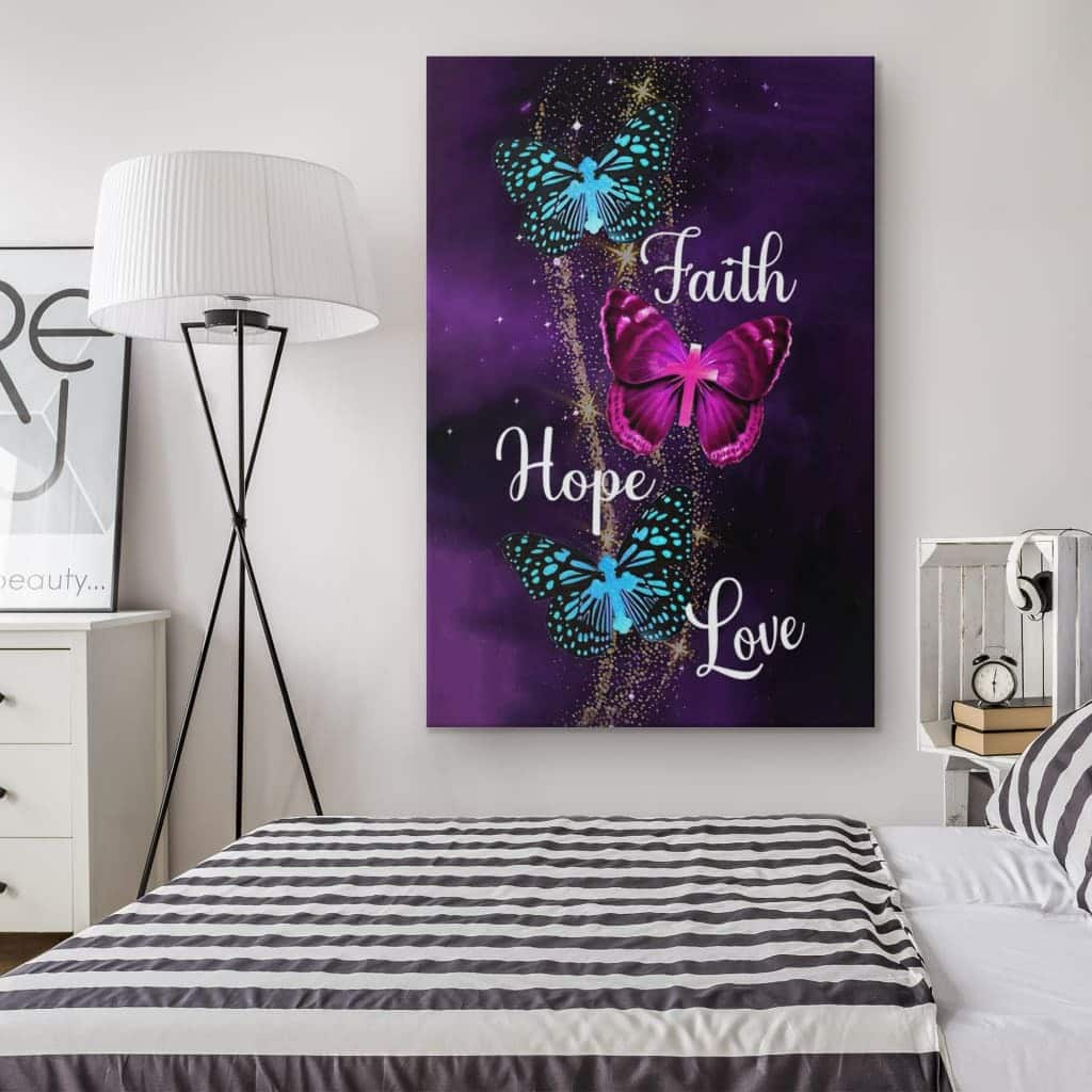 Christian Canvas Print Faith Hope Love Butterfly With Cross