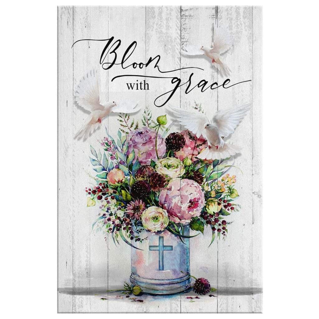 Christian Canvas Print Dove Floral Bloom With Grace Christian Canvas Print Dove Floral Bloom With Grace