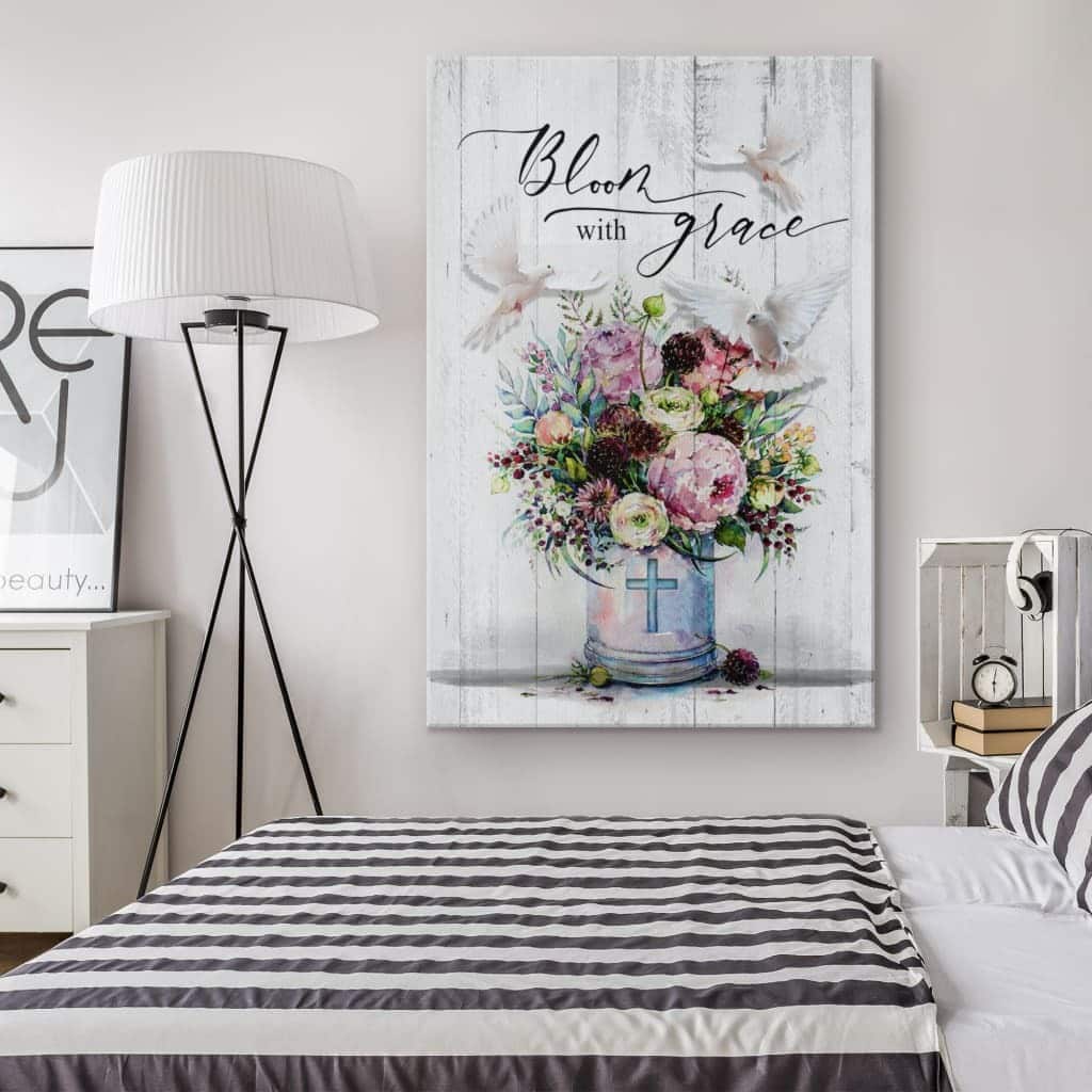 Christian Canvas Print Dove Floral Bloom With Grace Christian Canvas Print Dove Floral Bloom With Grace