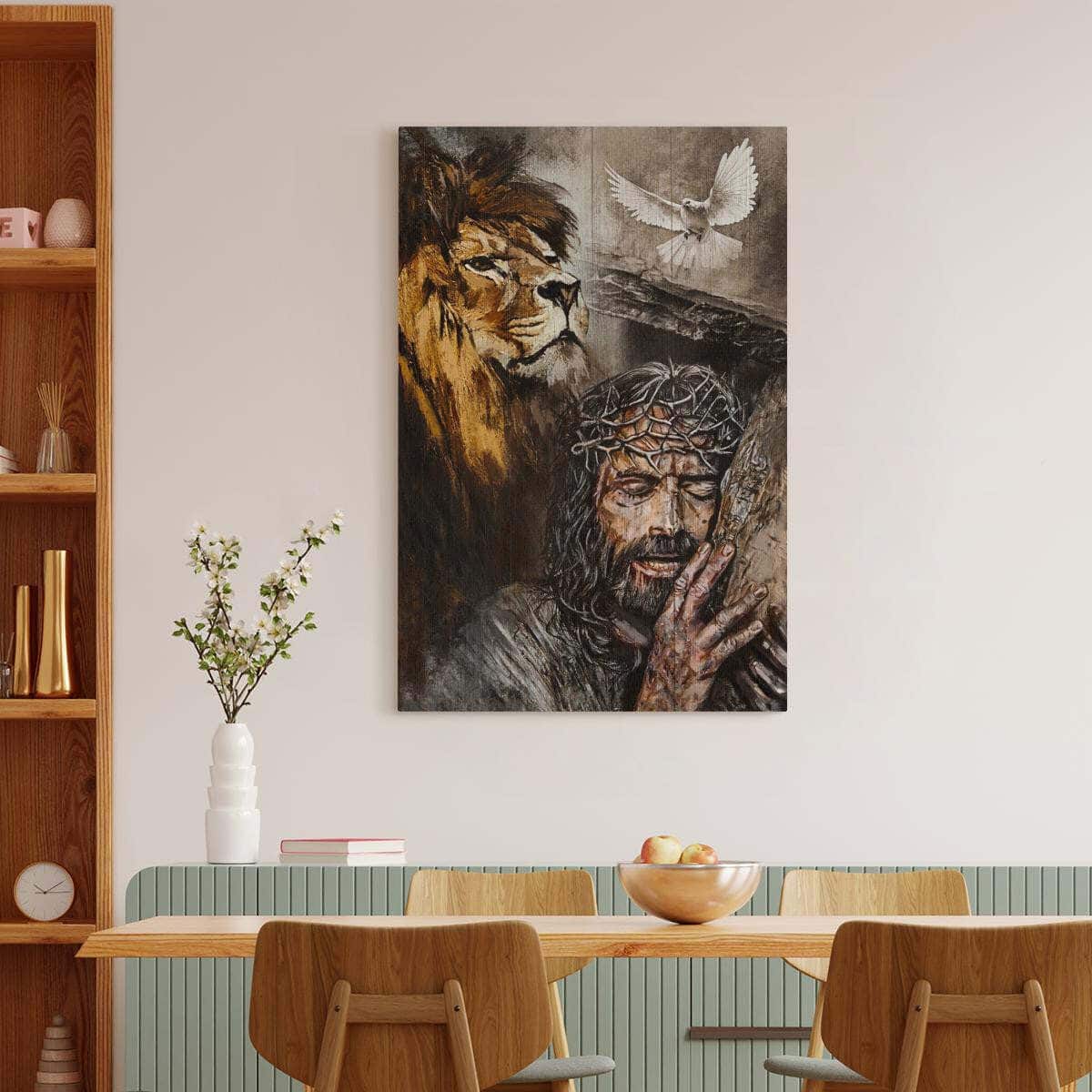 Christian Canvas Print Jesus On The Cross Water Color Lion Amazing Dove Christian Canvas Print Jesus On The Cross Water Color Lion Amazing Dove