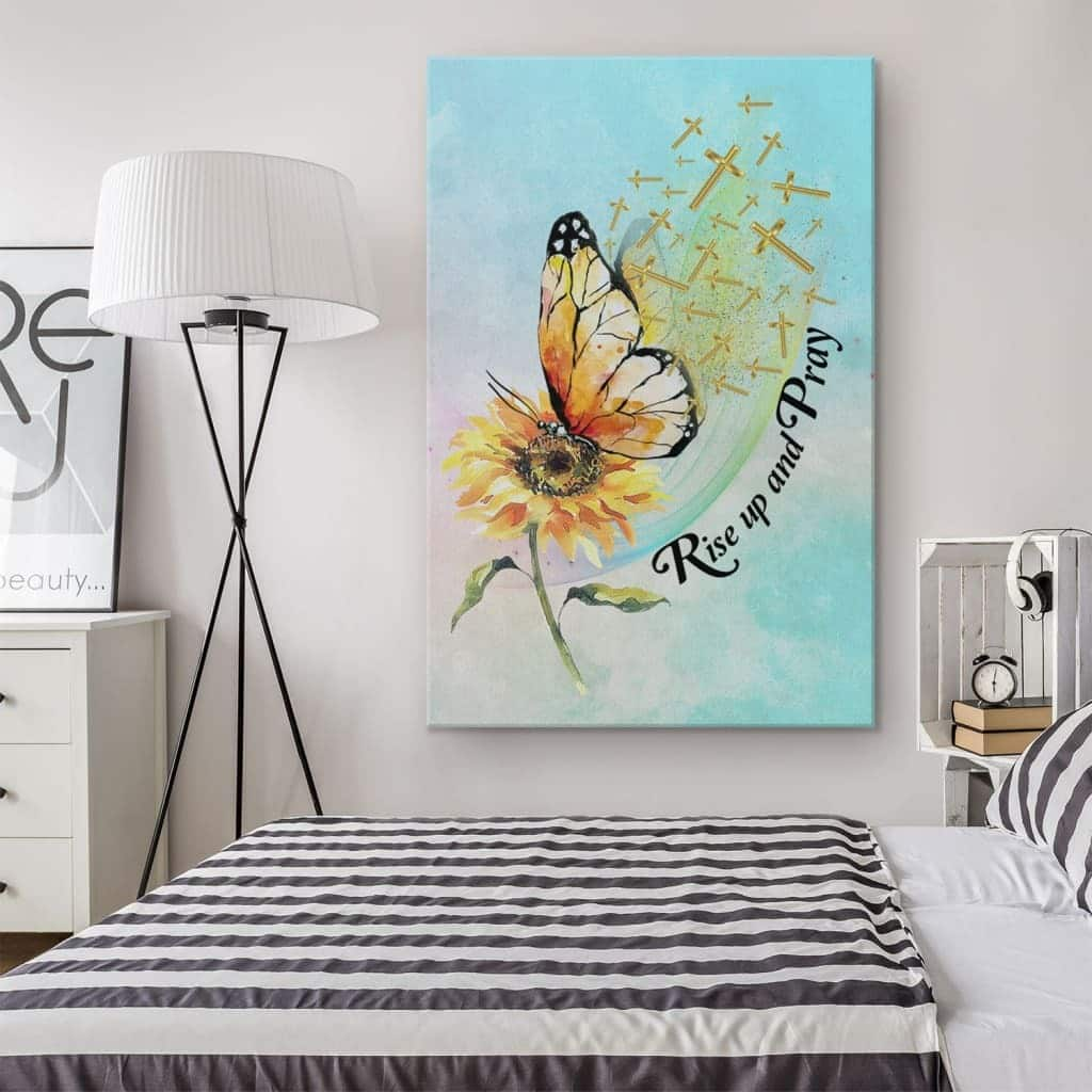 Christian Canvas Print Rise Up And Pray Butterfly Sunflower