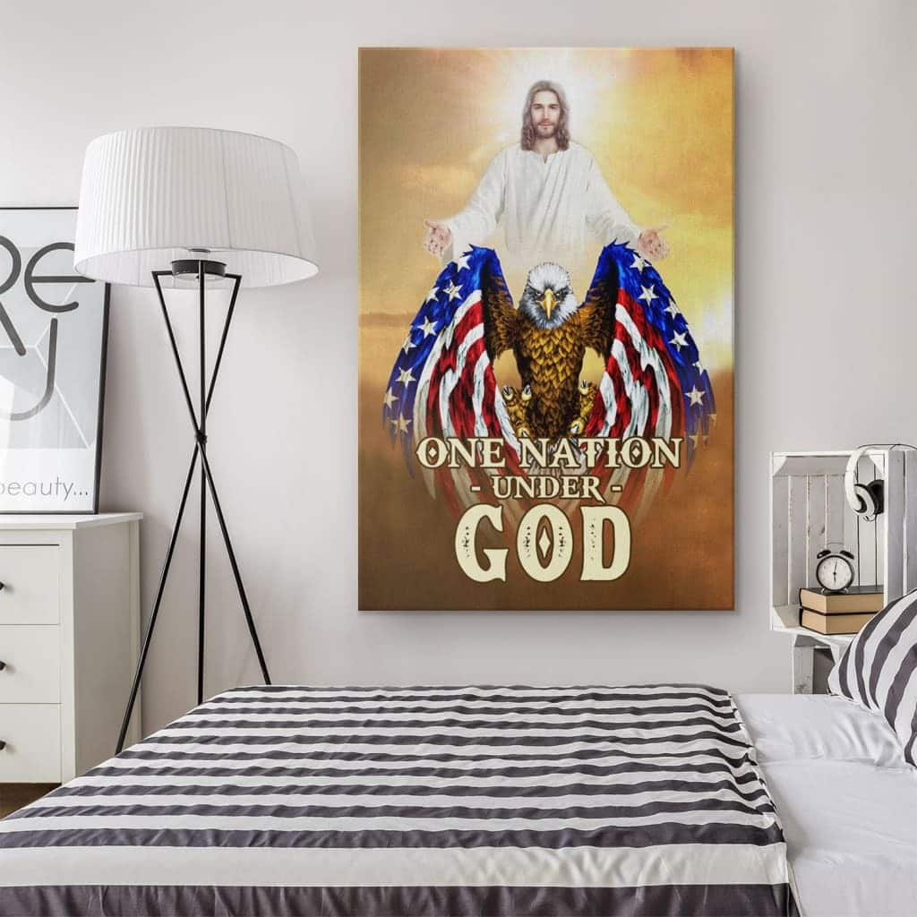 Christian Canvas Print One Nation Under God Bald Eagle Jesus Christ