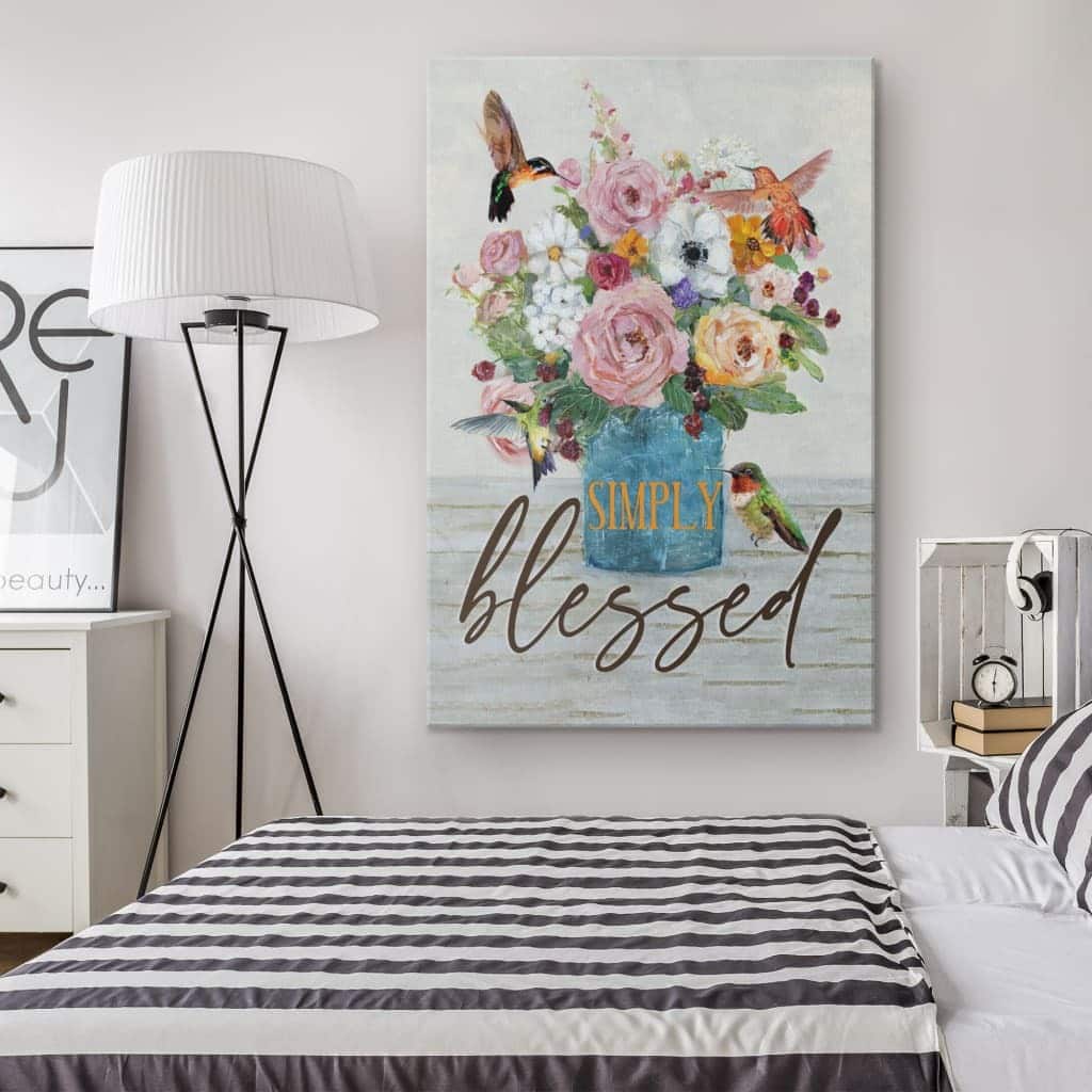 Christian Canvas Print Simply Blessed Hummingbird Flower Christian Canvas Print Simply Blessed Hummingbird Flower