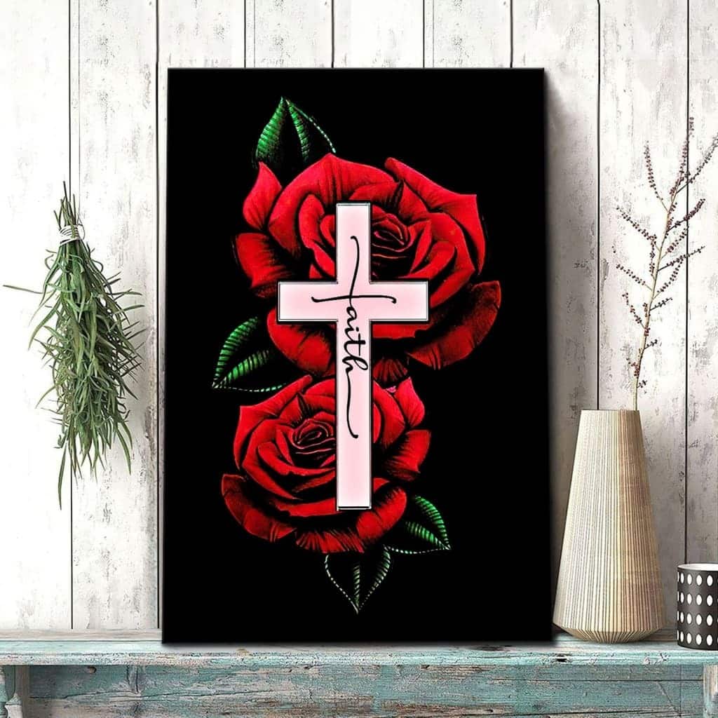 Christian Canvas Print Rose Faith Cross Christian Canvas Print Rose Faith Cross