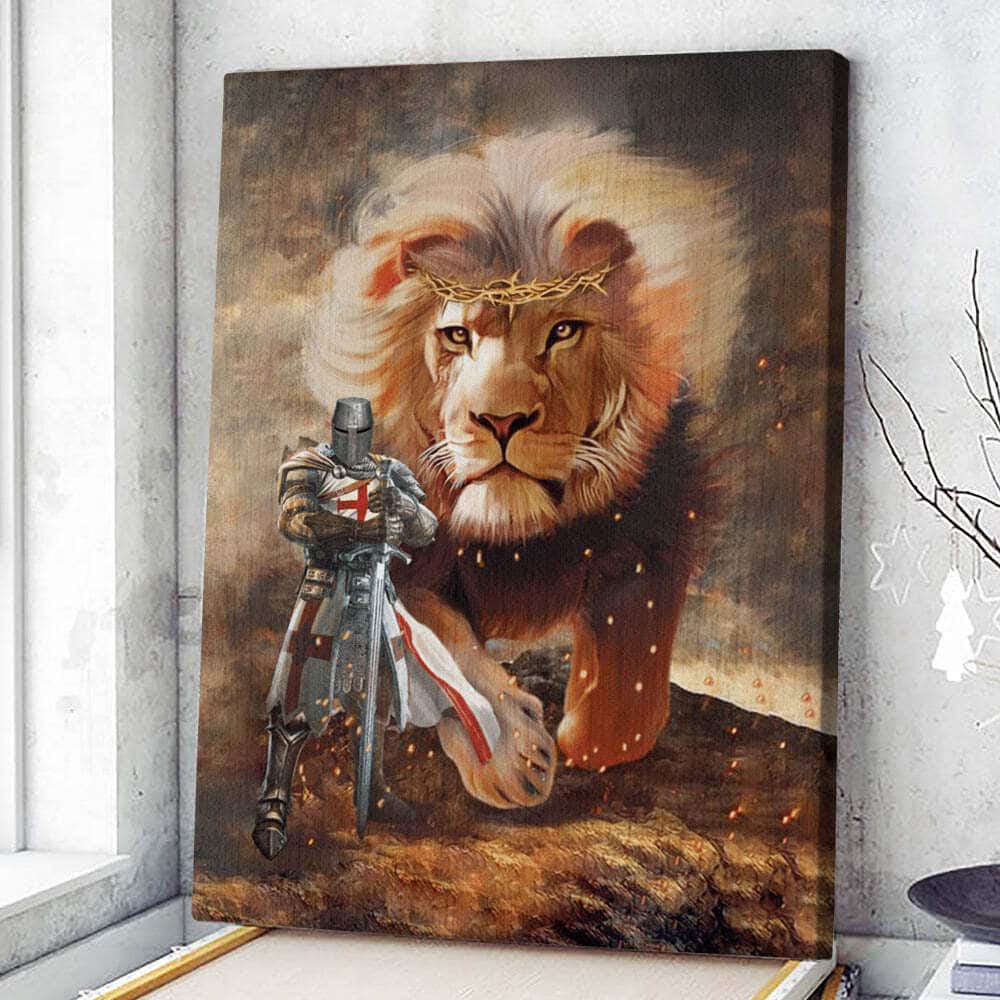 Christian Canvas Print Lion And Knight Templar Christian Canvas Print Lion And Knight Templar