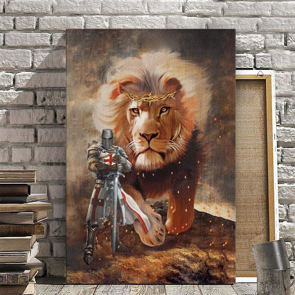 Christian Canvas Print Lion And Knight Templar Christian Canvas Print Lion And Knight Templar
