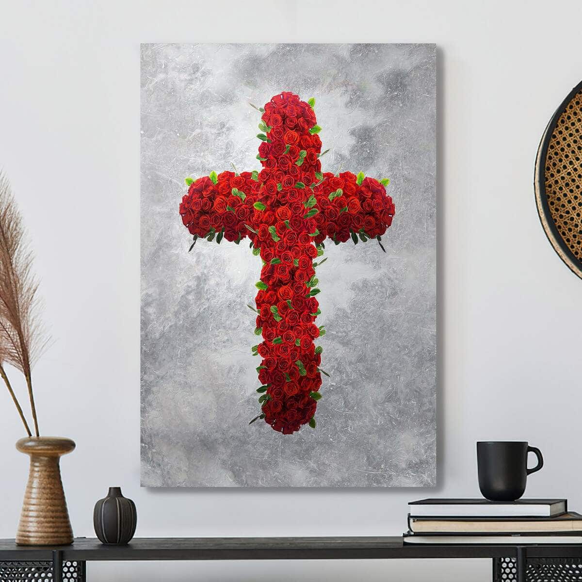 Roses Cross Christian Canvas Print Roses Cross Christian Canvas Print