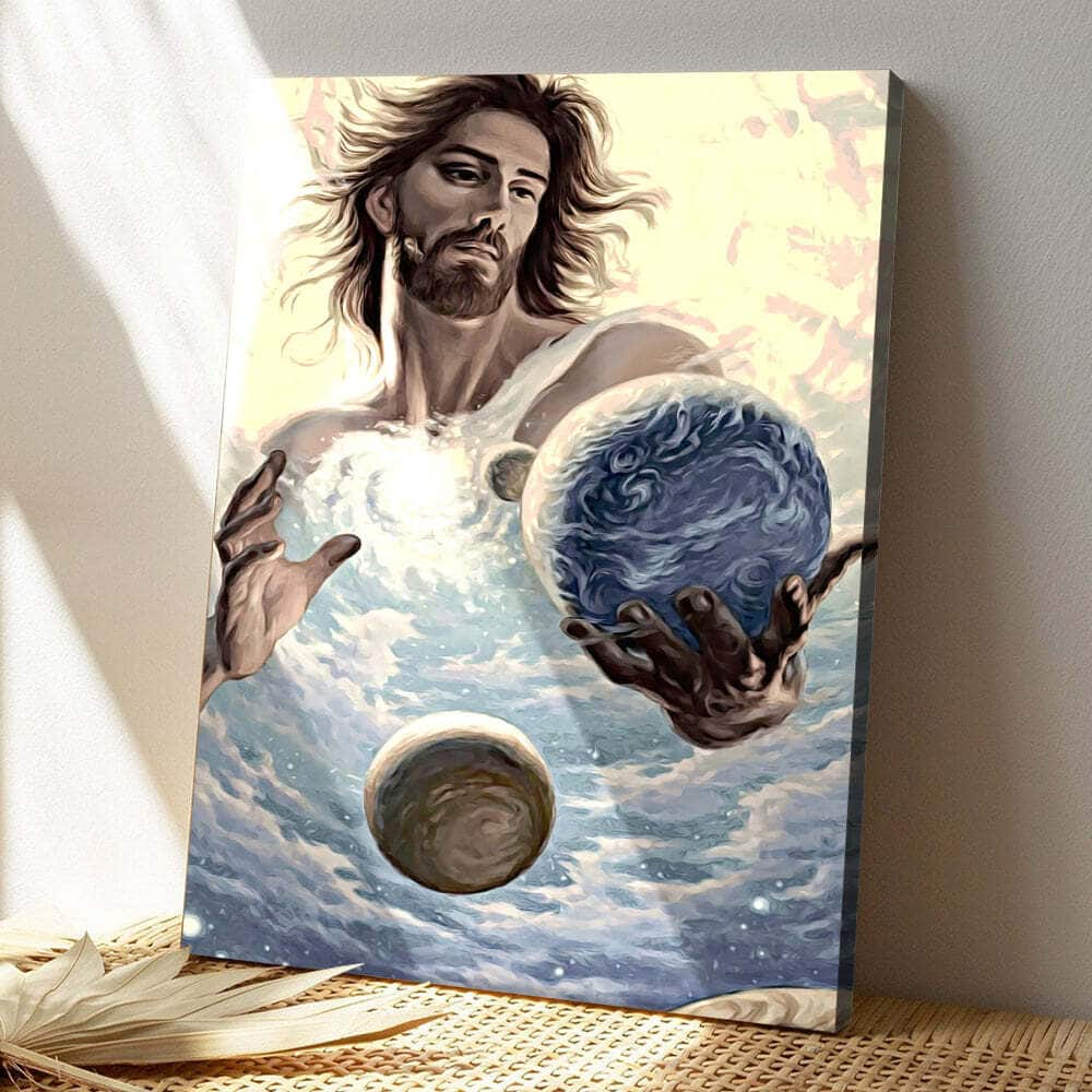 Christian Canvas Print The Hands Of Him Holding The Planet Earth