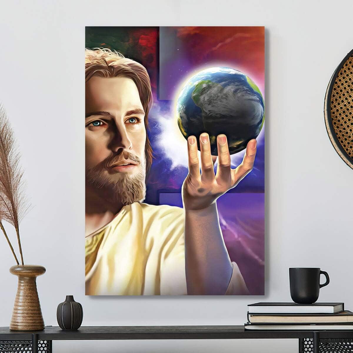 Christian Canvas Print Jesus Holding The Earth In His Hand Christian Canvas Print Jesus Holding The Earth In His Hand