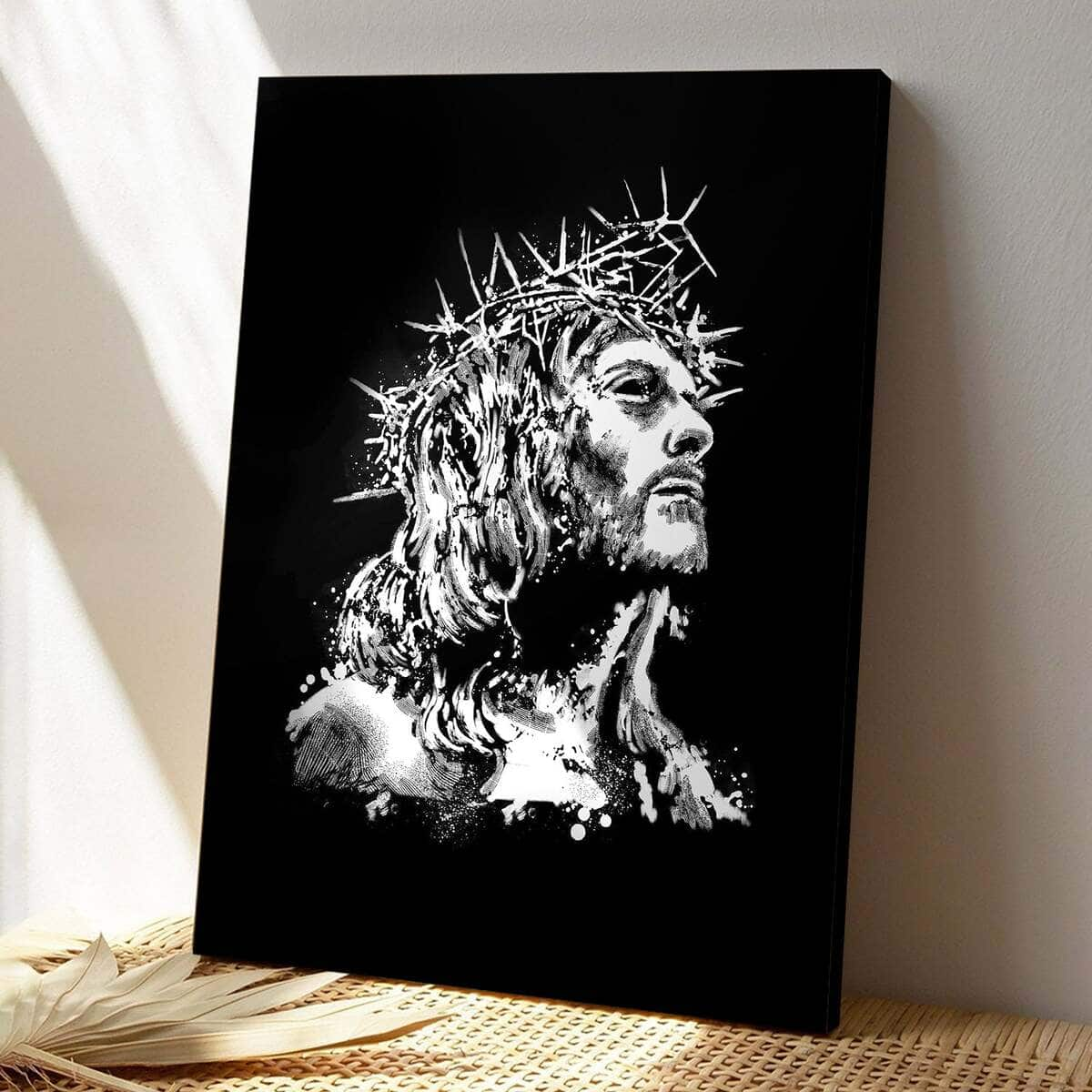 Christian Jesus Canvas Print Black And White Crown