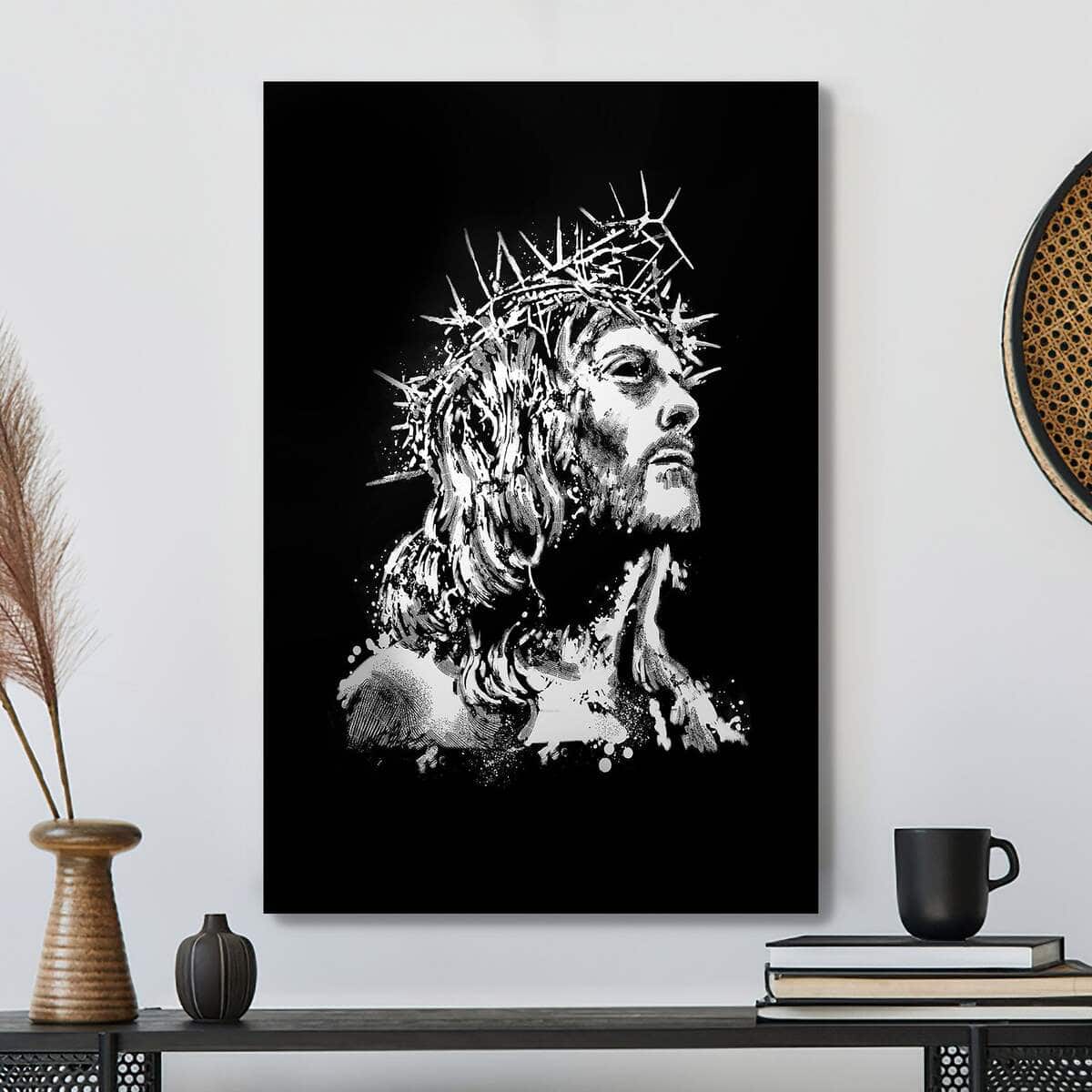 Christian Jesus Canvas Print Black And White Crown Christian Jesus Canvas Print Black And White Crown
