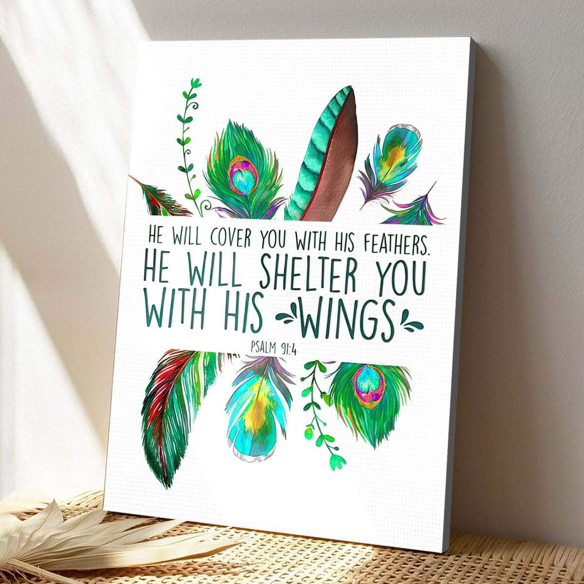 Christian Canvas Print He Will Cover You With His Feathers Bible Verse Christian Canvas Print He Will Cover You With His Feathers Bible Verse