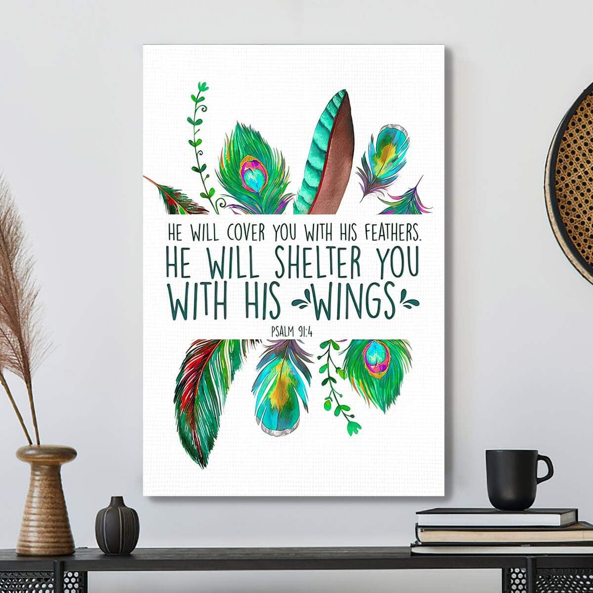 Christian Canvas Print He Will Cover You With His Feathers Bible Verse Christian Canvas Print He Will Cover You With His Feathers Bible Verse