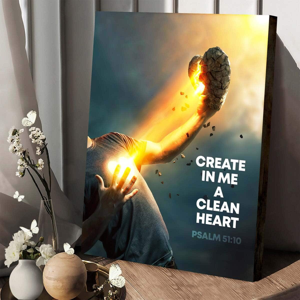 Christian Canvas Print Creat In Me A Clean Heart Psalm 51:10