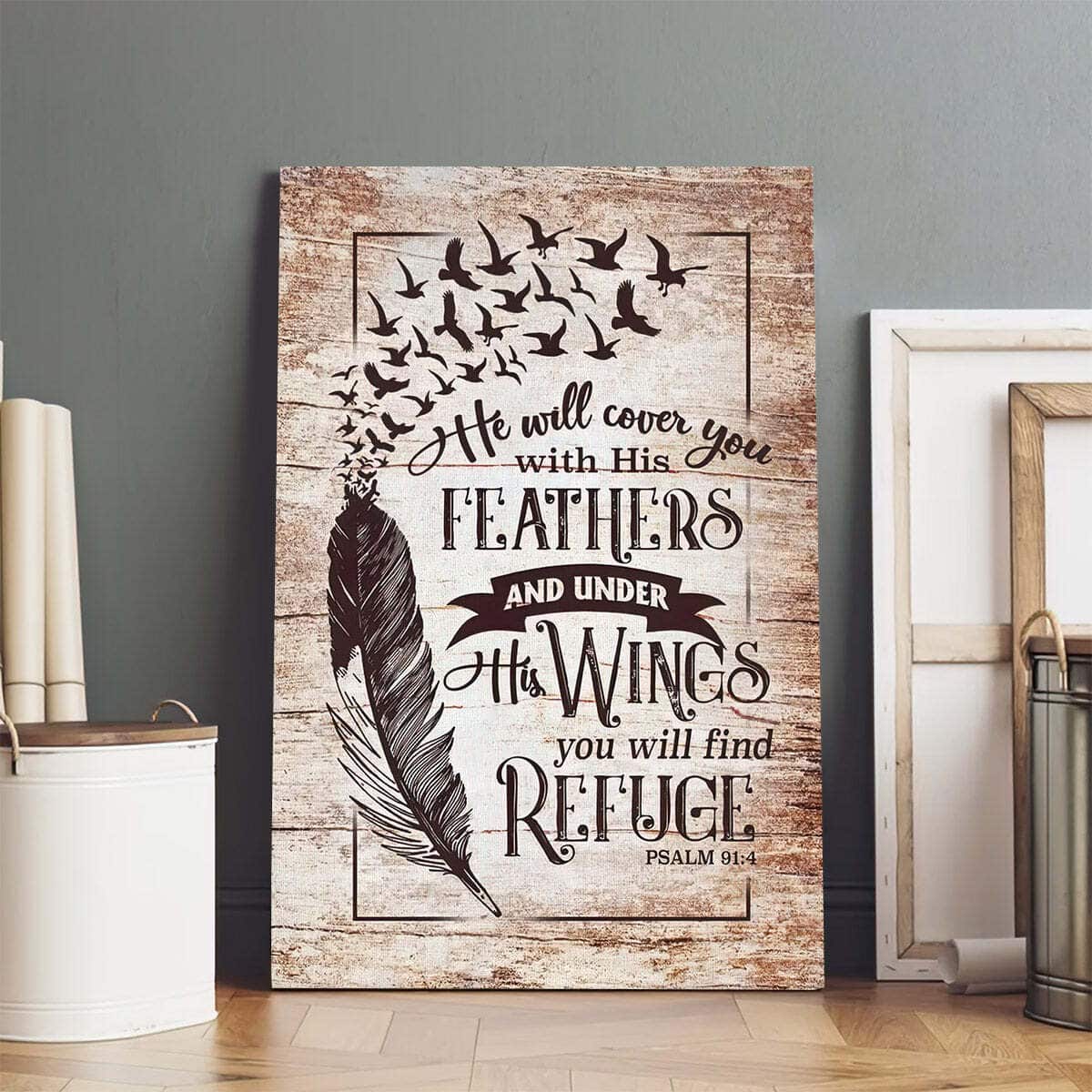 Vintage Christian Canvas Print He Will Cover You With His Feathers Vintage Christian Canvas Print He Will Cover You With His Feathers