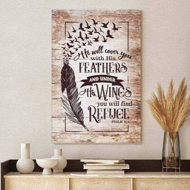Vintage Christian Canvas Print He Will Cover You With His Feathers Vintage Christian Canvas Print He Will Cover You With His Feathers