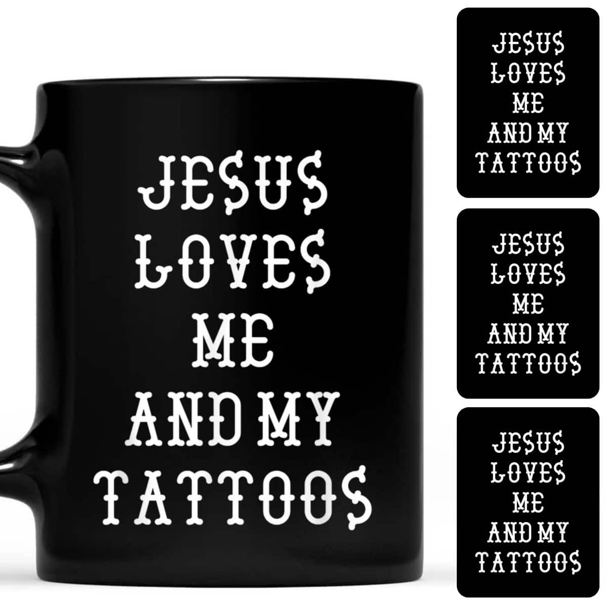 Christian Gift Jesus Loves Me And My Tattoos Retro Lettering T-Shirt Christian Gift Jesus Loves Me And My Tattoos Retro Lettering T-Shirt