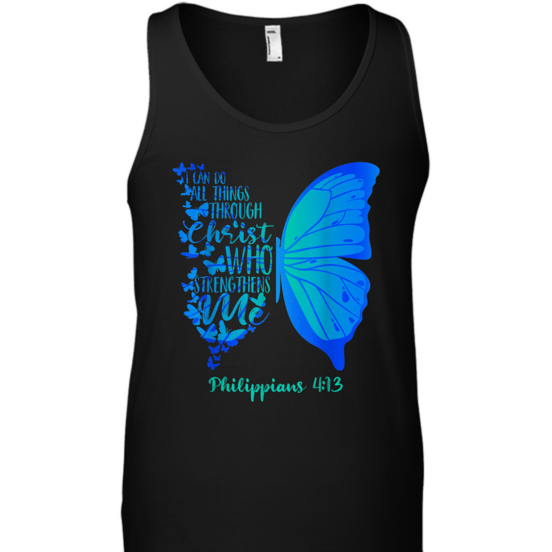 Can Do All Things Through Christ Bible Verse T-Shirt Philippians 4:13 With Butterfly