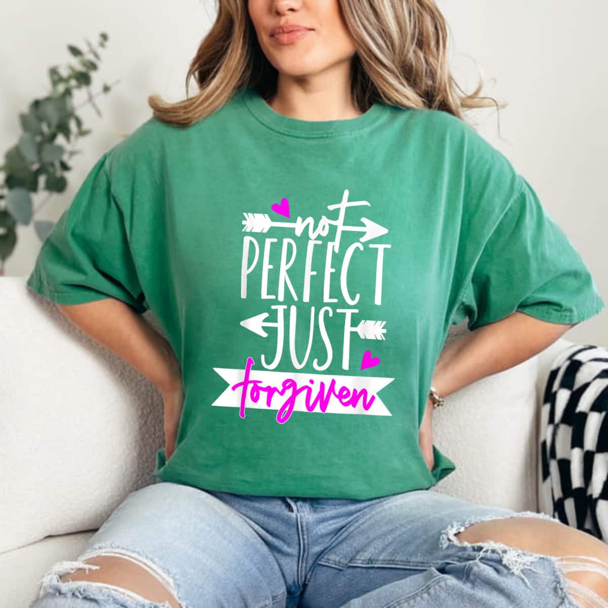 Christian Forgiven Not Perfect Pink Heart Cute Arrow Faith T-Shirt Christian Forgiven Not Perfect Pink Heart Cute Arrow Faith T-Shirt