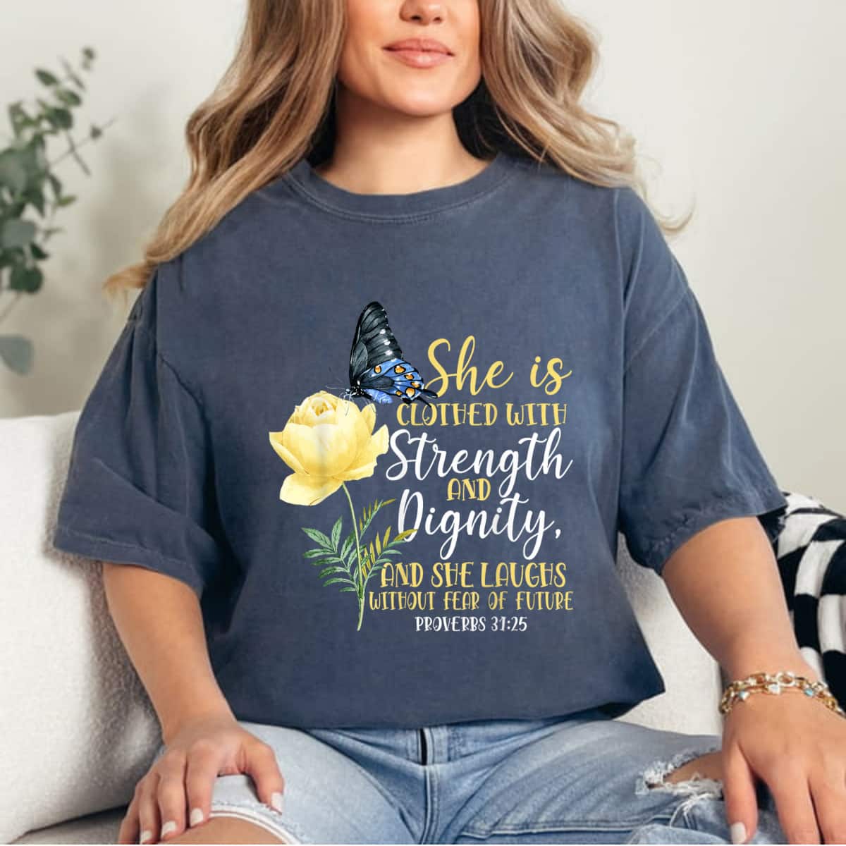 Christian Bible Verse Butterfly Rose Flower Proverbs 3125 T-Shirt