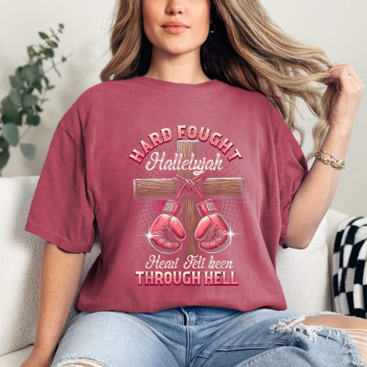 Hard Fought Heart Felt Bee Hallelujah Christian Boxing Faith T-Shirt