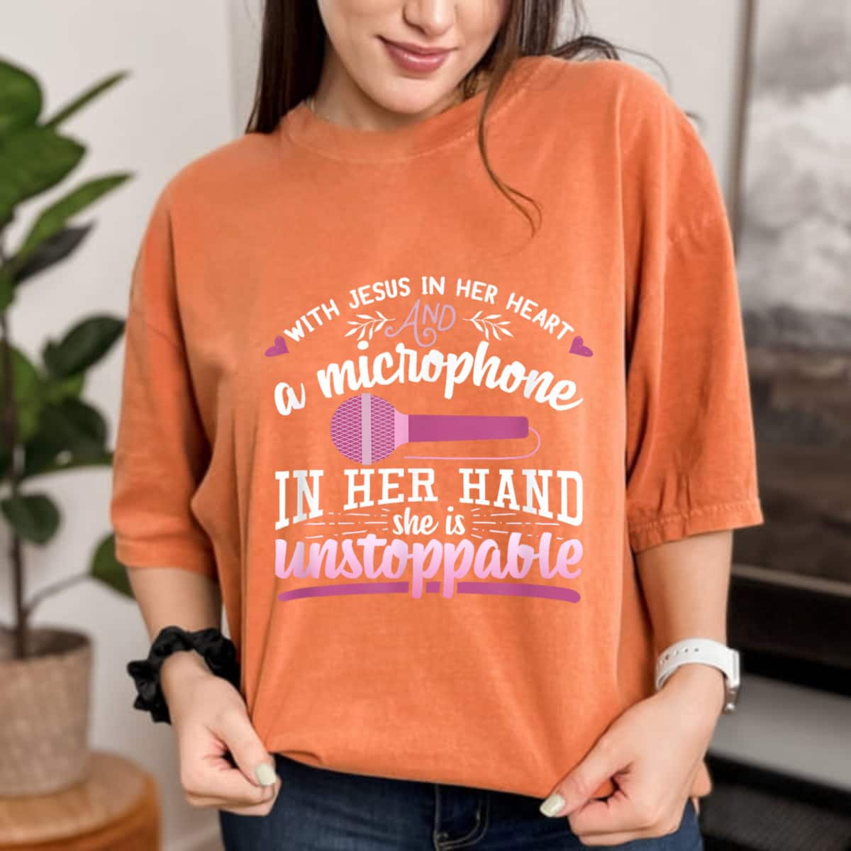 Christian Gospel Singer With Jesus In Her Heart Microphone T-Shirt