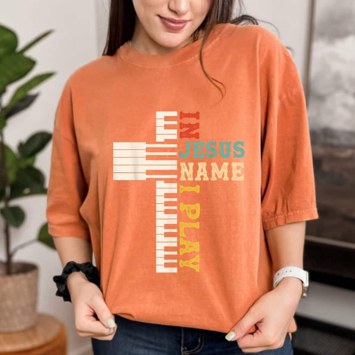 In Jesus Name I Play Piano Christian Music Christian Cross T-Shirt