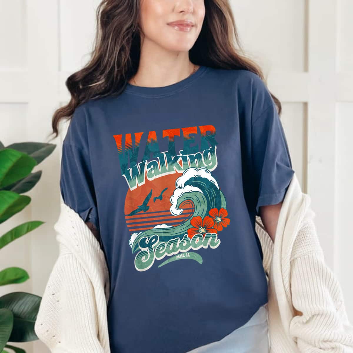 Water Walking Season Christian Hawaiian Wave Bible Faith T-Shirt