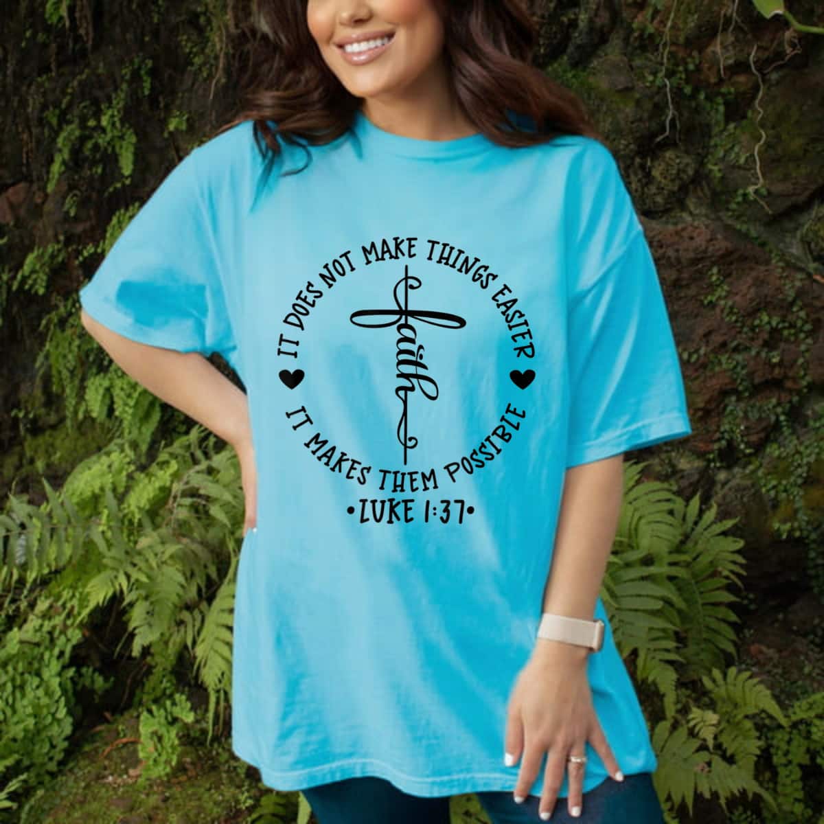 Christian Circle Cross Faith Quote With Hearts T-Shirt