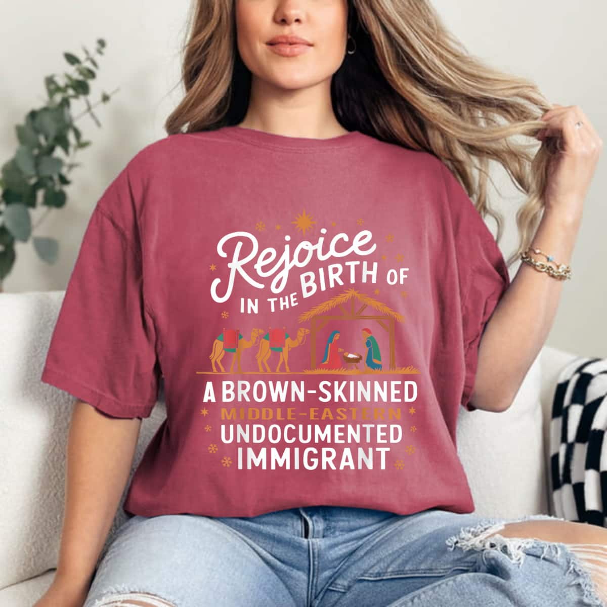 Rejoice In The Birth Of A Brown Skinned Christmas Christian T-Shirt
