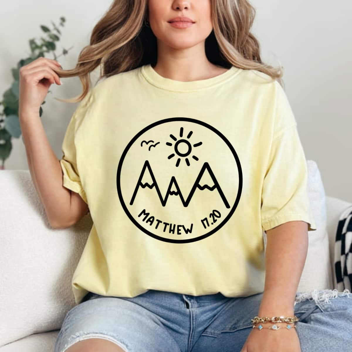 Faith Can Move Mountains Matthew 1720 Christian Hiking T-Shirt